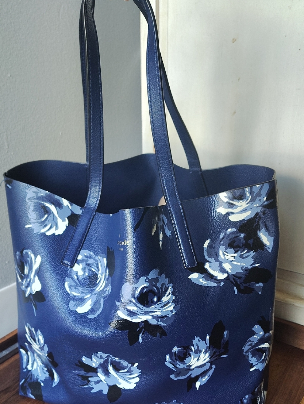 kate spade Blue Floral Reversible Leather Tote